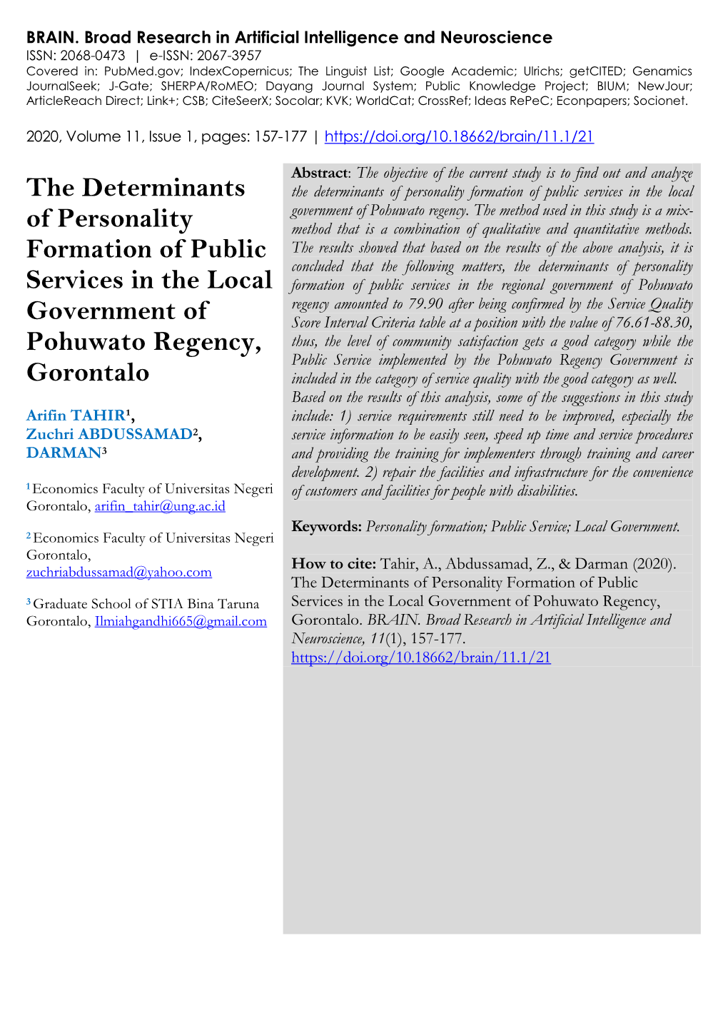 The Determinants of Personality Formation of Public Services in the Local Government of Pohuwato Regency, Gorontalo”