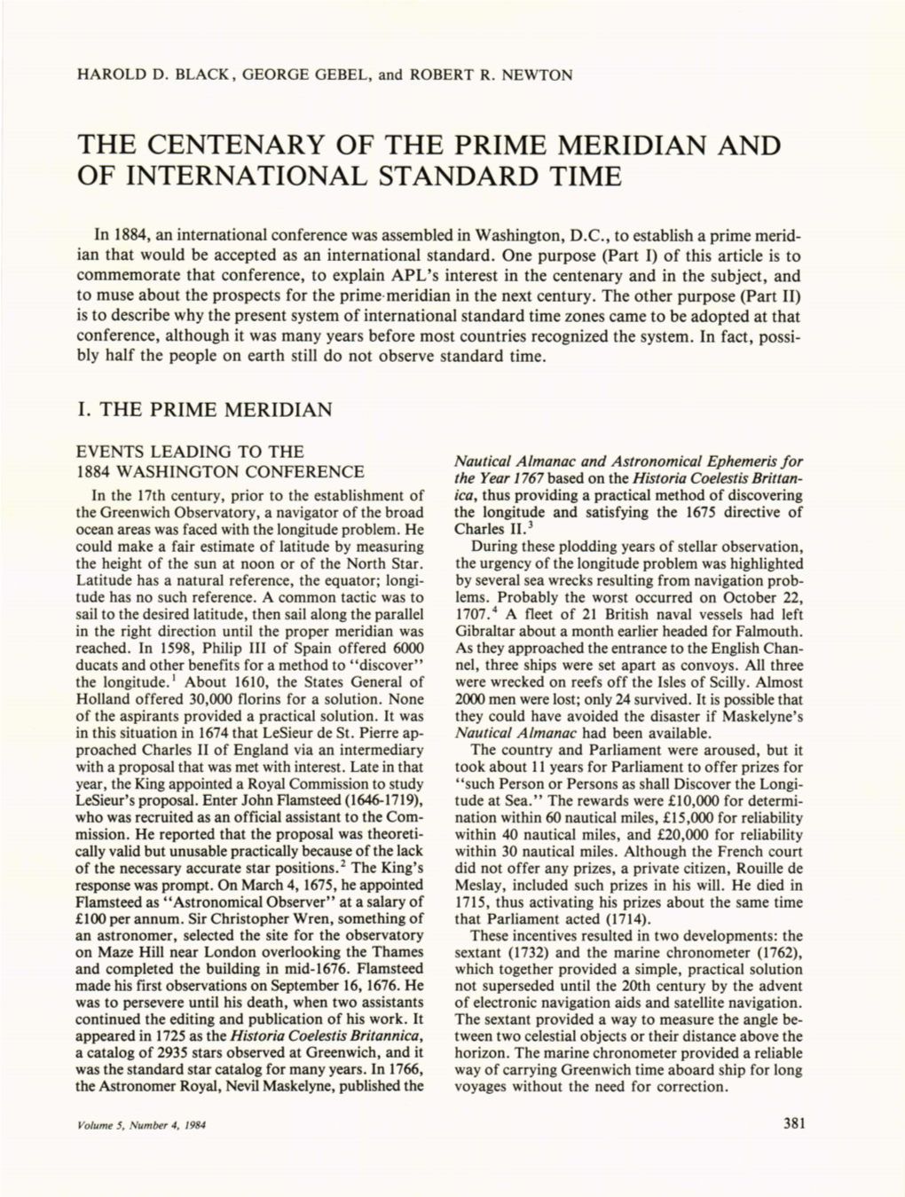 The Centenary of the Prime Meridian and of International Standard Time