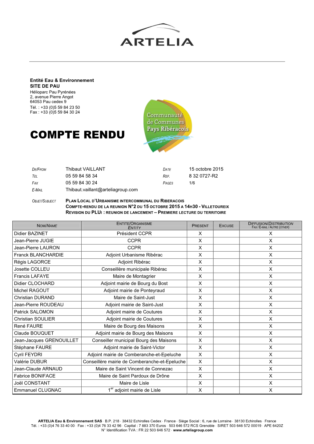 Compte Rendu De La Réunion Du 15 Octobre 2015