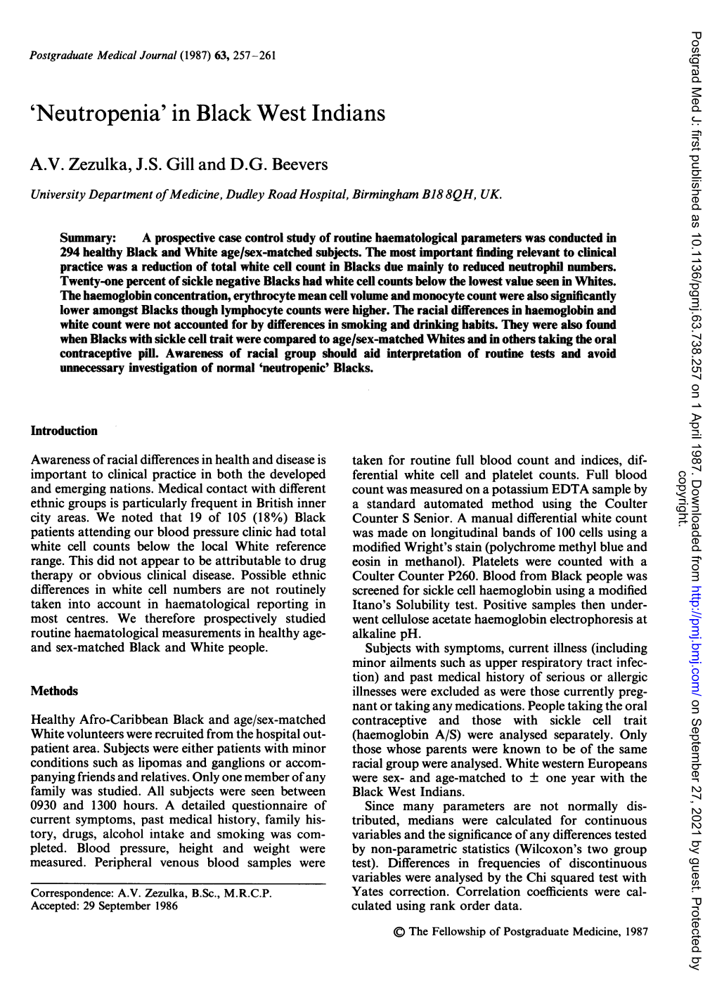 'Neutropenia' in Black West Indians