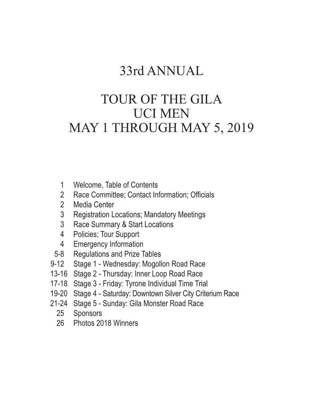 33Rd ANNUAL TOUR of the GILA UCI MEN MAY 1 THROUGH MAY 5