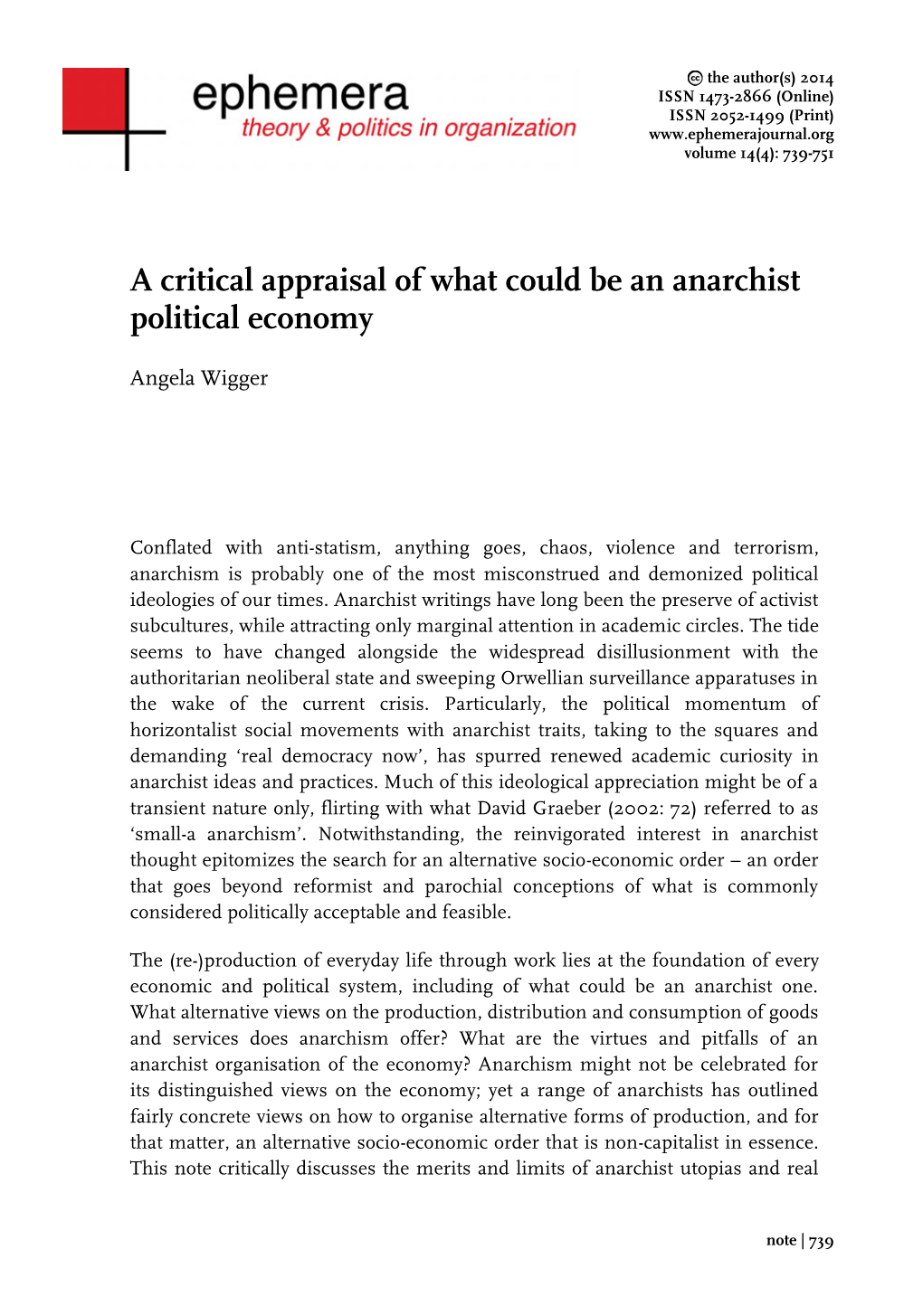 A Critical Appraisal of What Could Be an Anarchist Political Economy