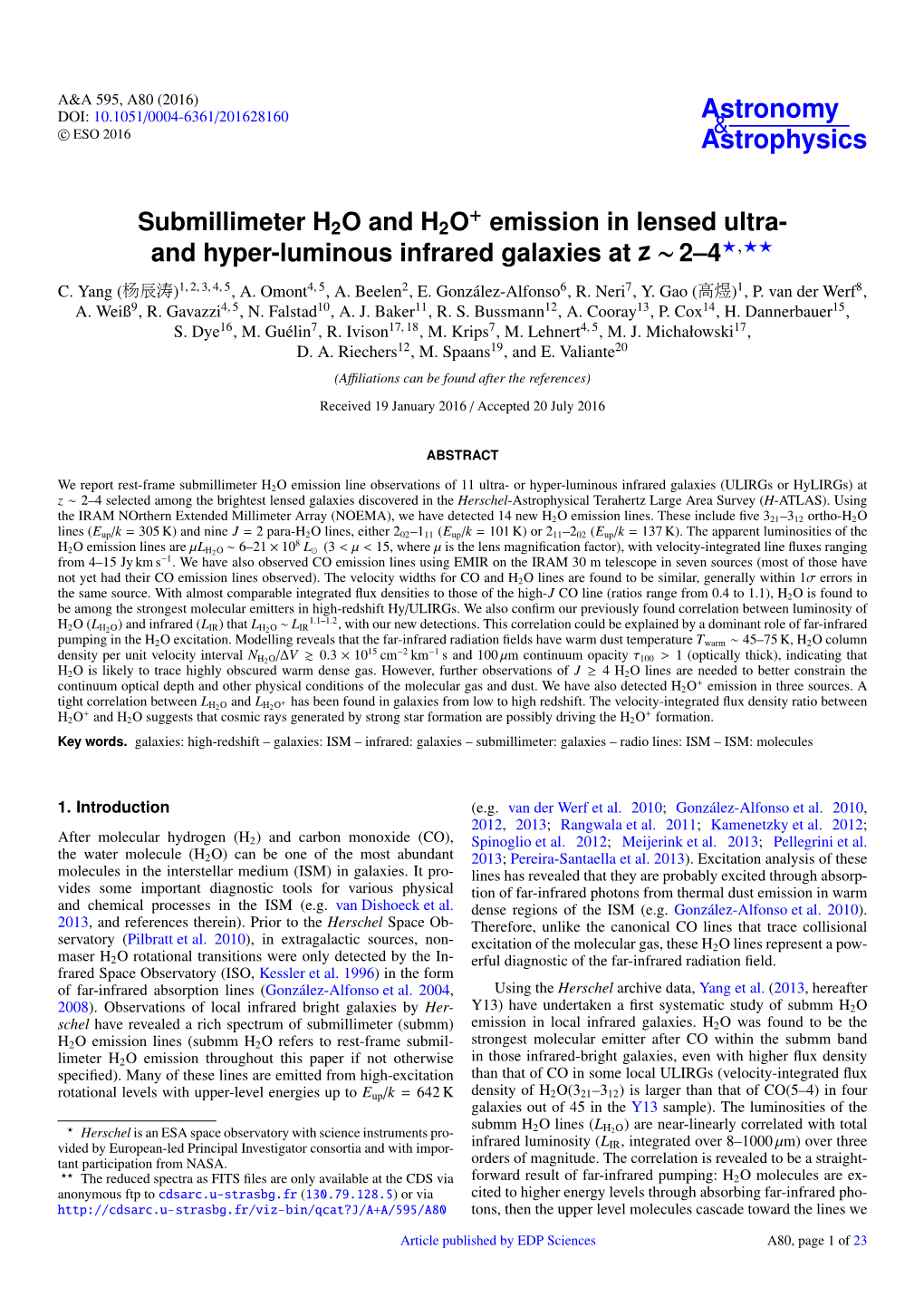 Submillimeter H2O and H2O+Emission in Lensed Ultra