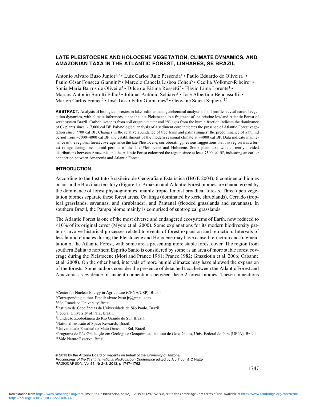 1747 Late Pleistocene and Holocene Vegetation