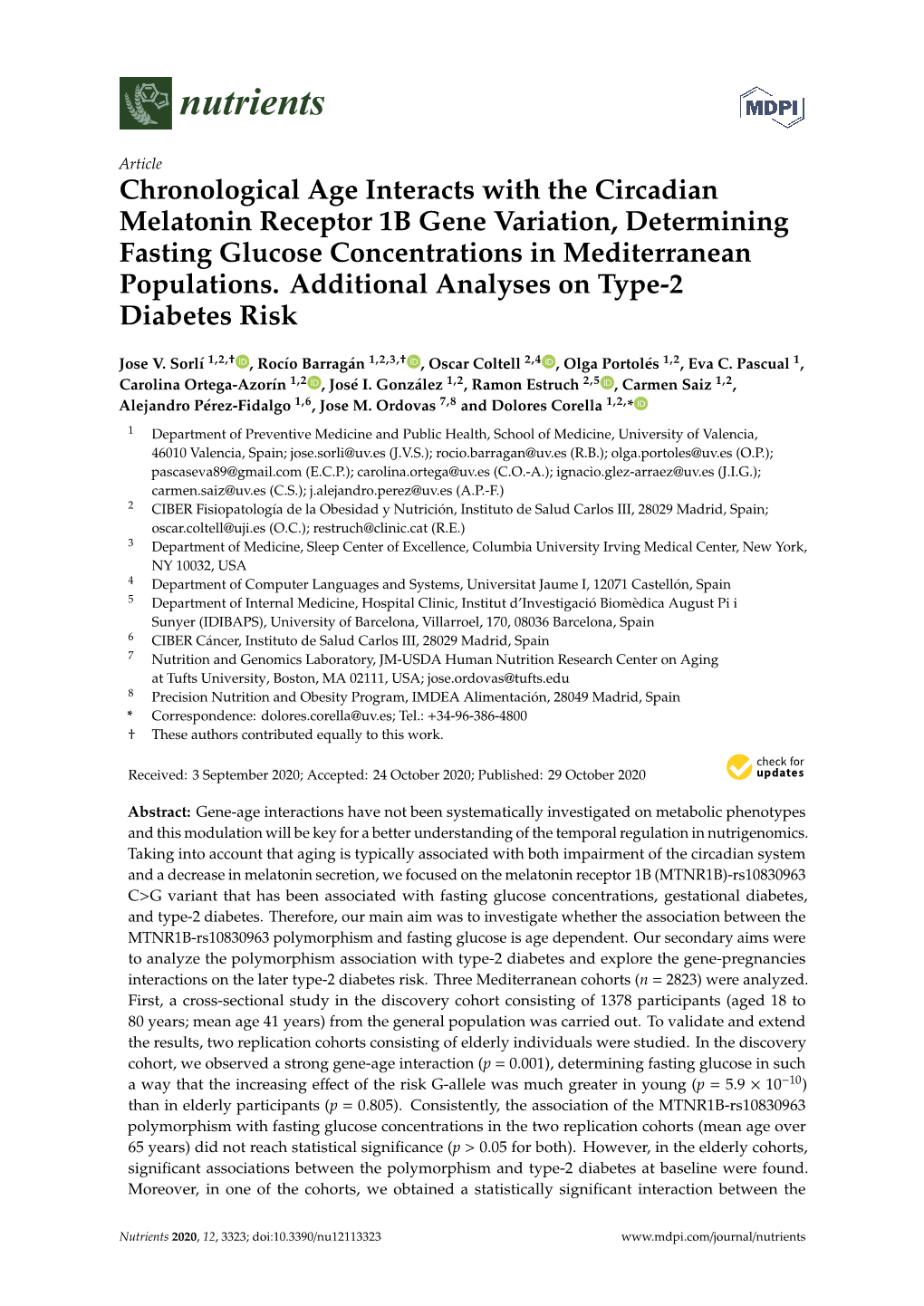 Chronological Age Interacts with the Circadian Melatonin Receptor 1B Gene Variation, Determining Fasting Glucose Concentrations in Mediterranean Populations