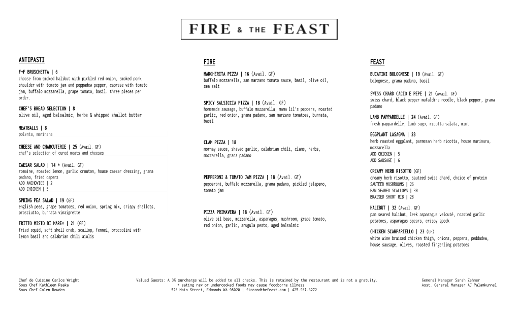 ANTIPASTI FIRE FEAST F+F BRUSCHETTA | 6 MARGHERITA PIZZA | 16 (Avail