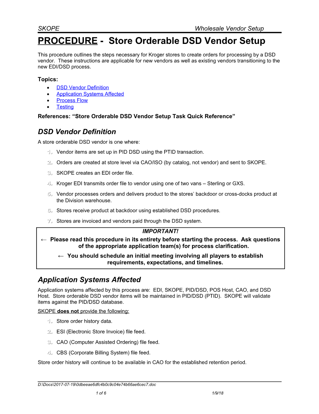 PROCEDURE - Manual Route of Handbills (F9 TOC1 Tag for the Procedure Title)