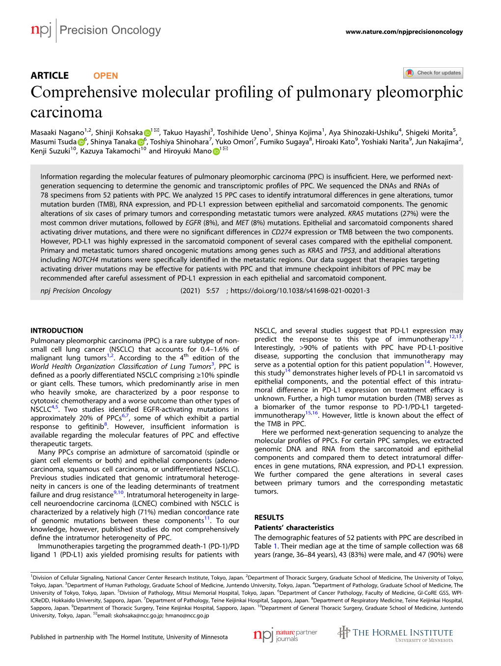 Comprehensive Molecular Profiling of Pulmonary Pleomorphic Carcinoma