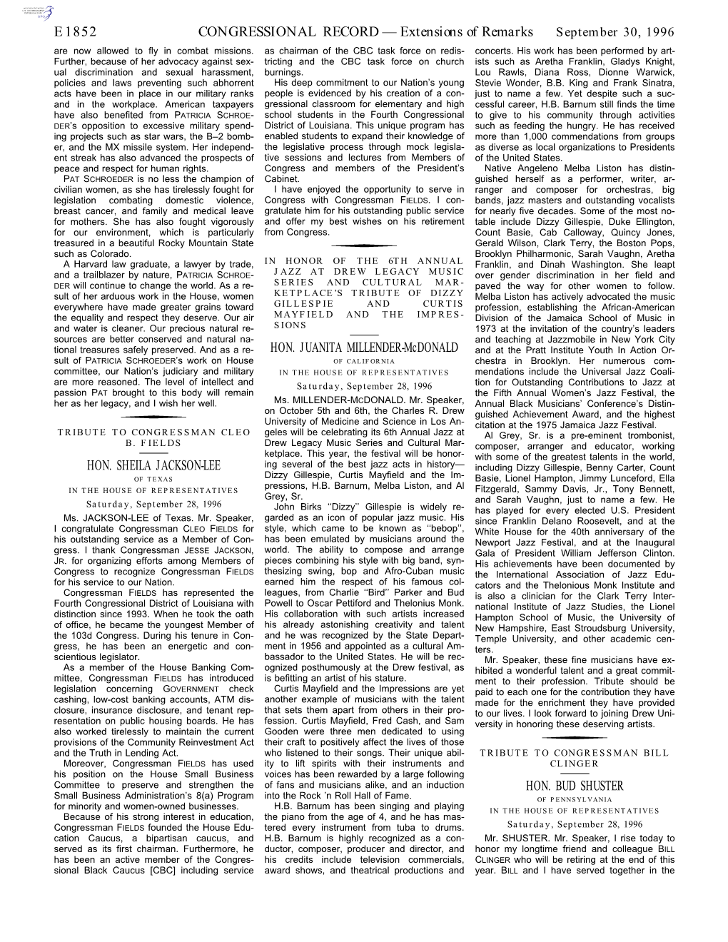 CONGRESSIONAL RECORD— Extensions of Remarks E1852 HON