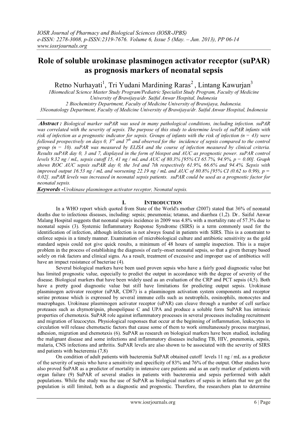 Role of Soluble Urokinase Plasminogen Activator Receptor (Supar) As Prognosis Markers of Neonatal Sepsis