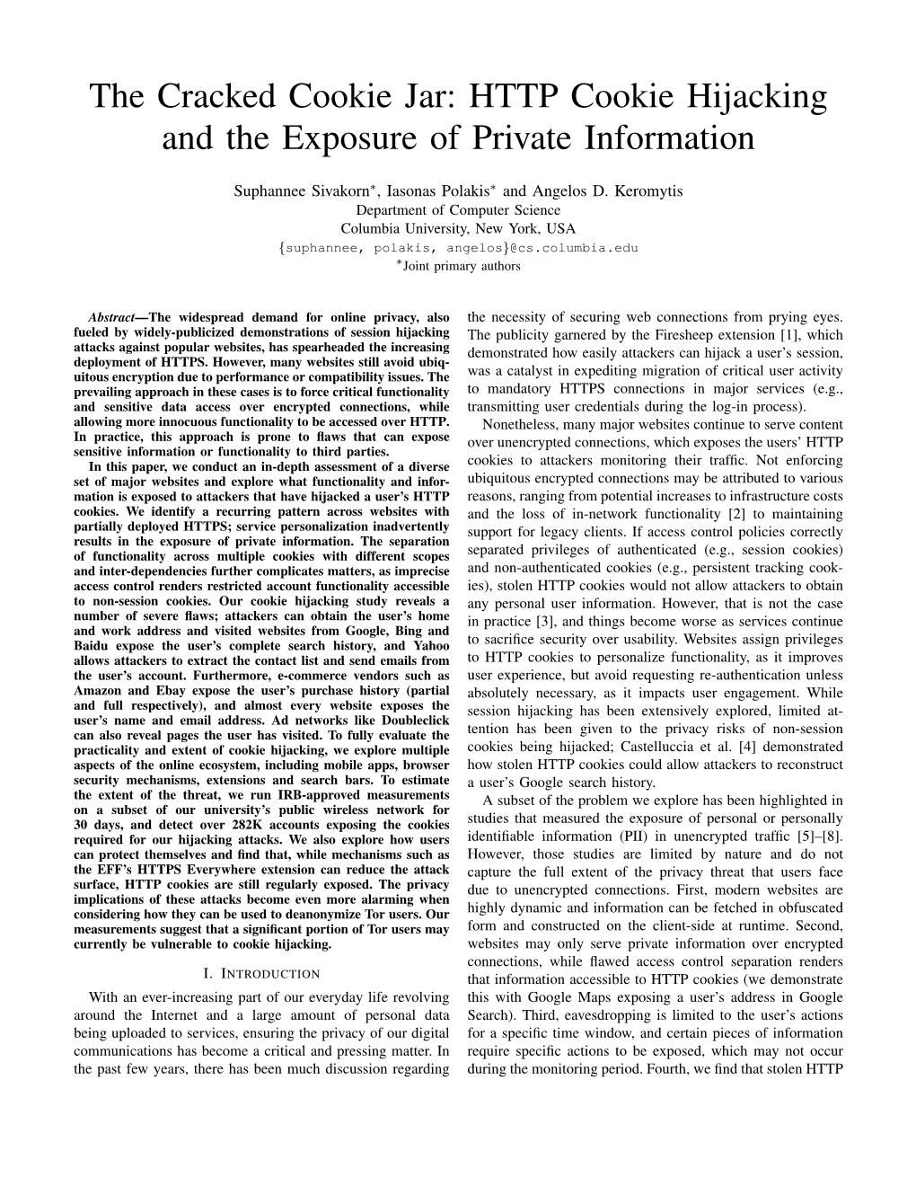 The Cracked Cookie Jar: HTTP Cookie Hijacking and the Exposure of Private Information