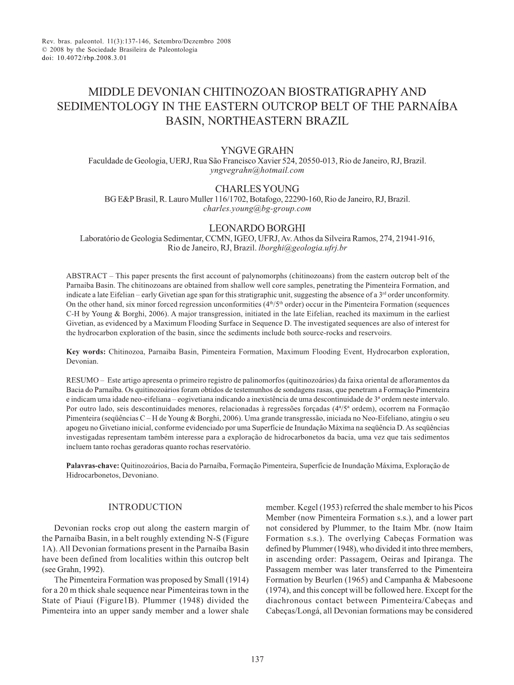 Middle Devonian Chitinozoan Biostratigraphy and Sedimentology in the Eastern Outcrop Belt of the Parnaíba Basin, Northeastern Brazil