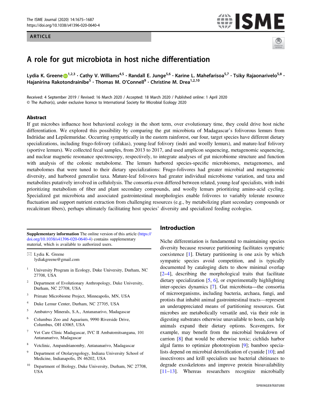 A Role for Gut Microbiota in Host Niche Differentiation