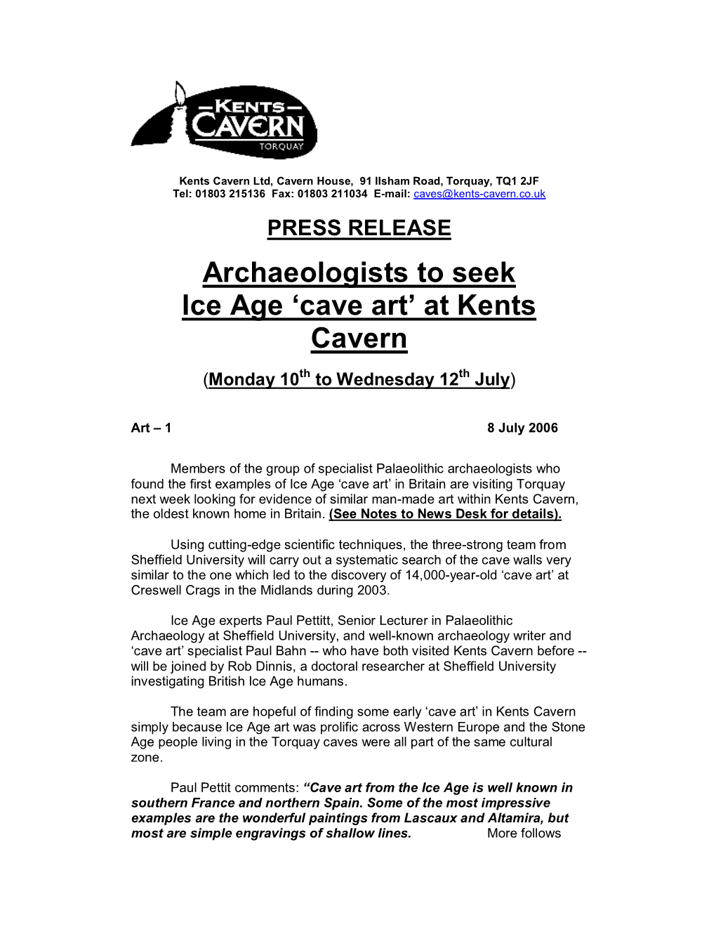 Kents Cavern CAVE ART Release