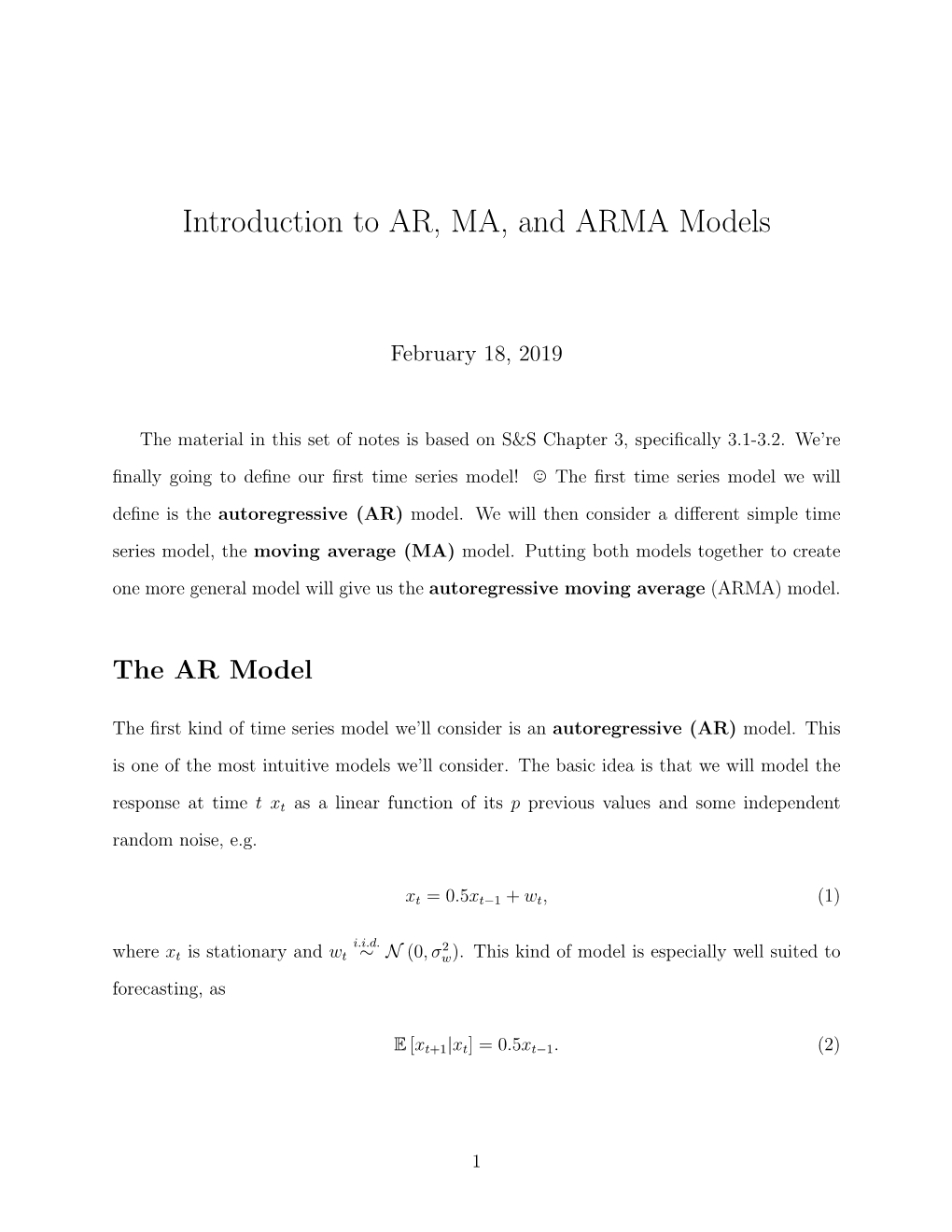 Introduction to AR, MA and ARMA Model Notes