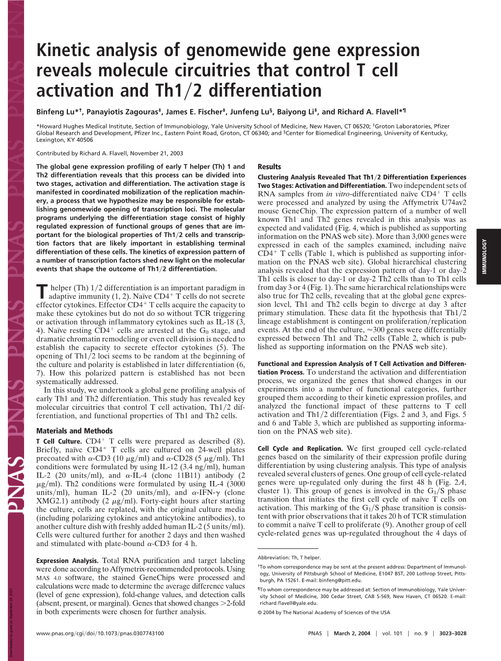 Kinetic Analysis of Genomewide Gene Expression Reveals Molecule Circuitries That Control T Cell Activation and Th1͞2 Differentiation