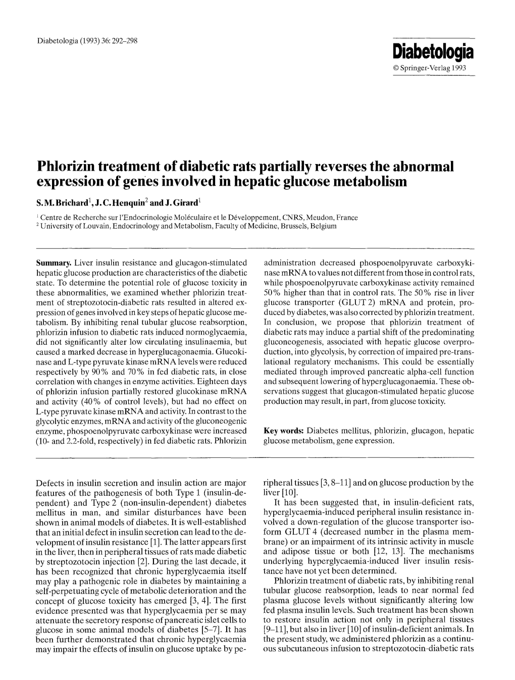 Phlorizin Treatment of Diabetic Rats Partially Reverses the Abnormal Expression of Genes Involved in Hepatic Glucose Metabolism