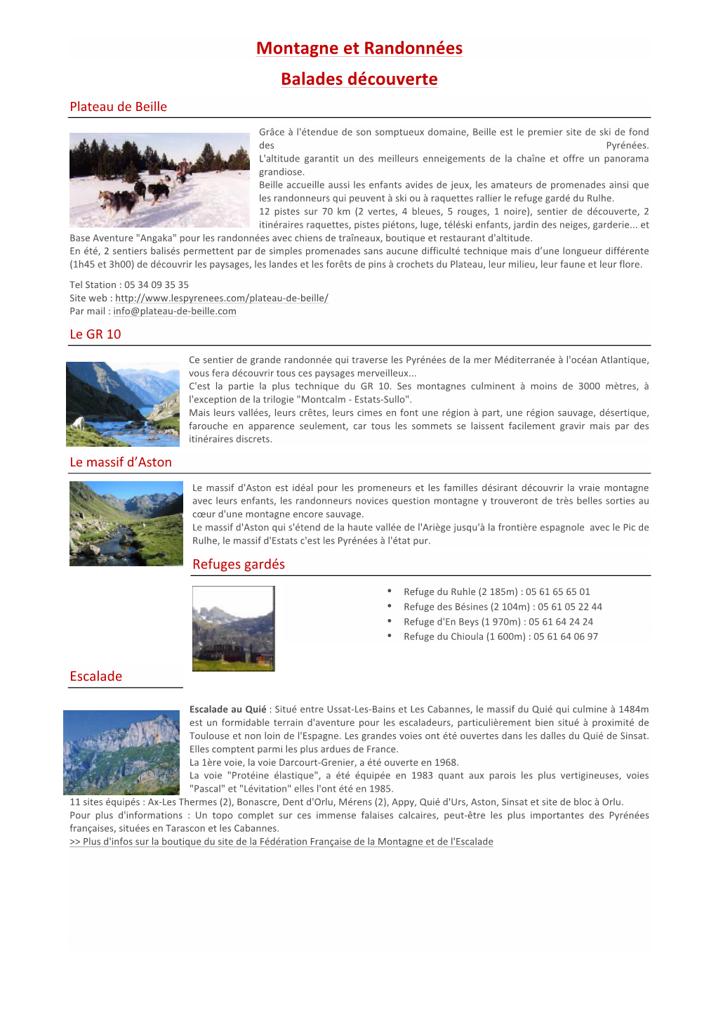 Activités Montagne Et Randonnées