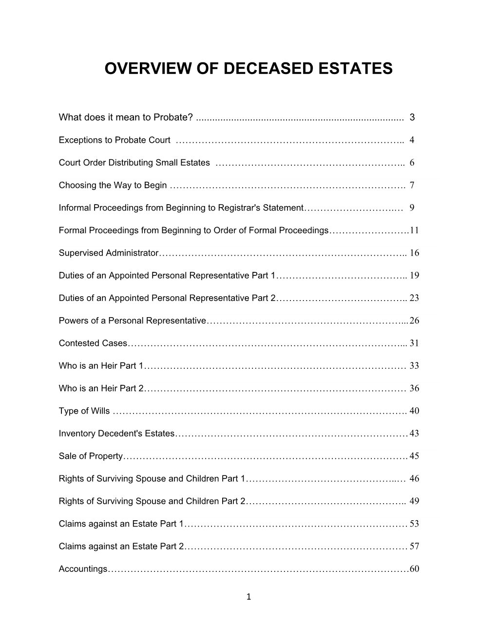 Overview of Deceased Estates