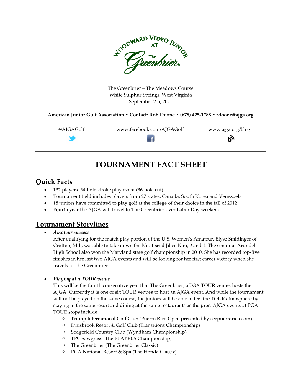 Tournament Fact Sheet