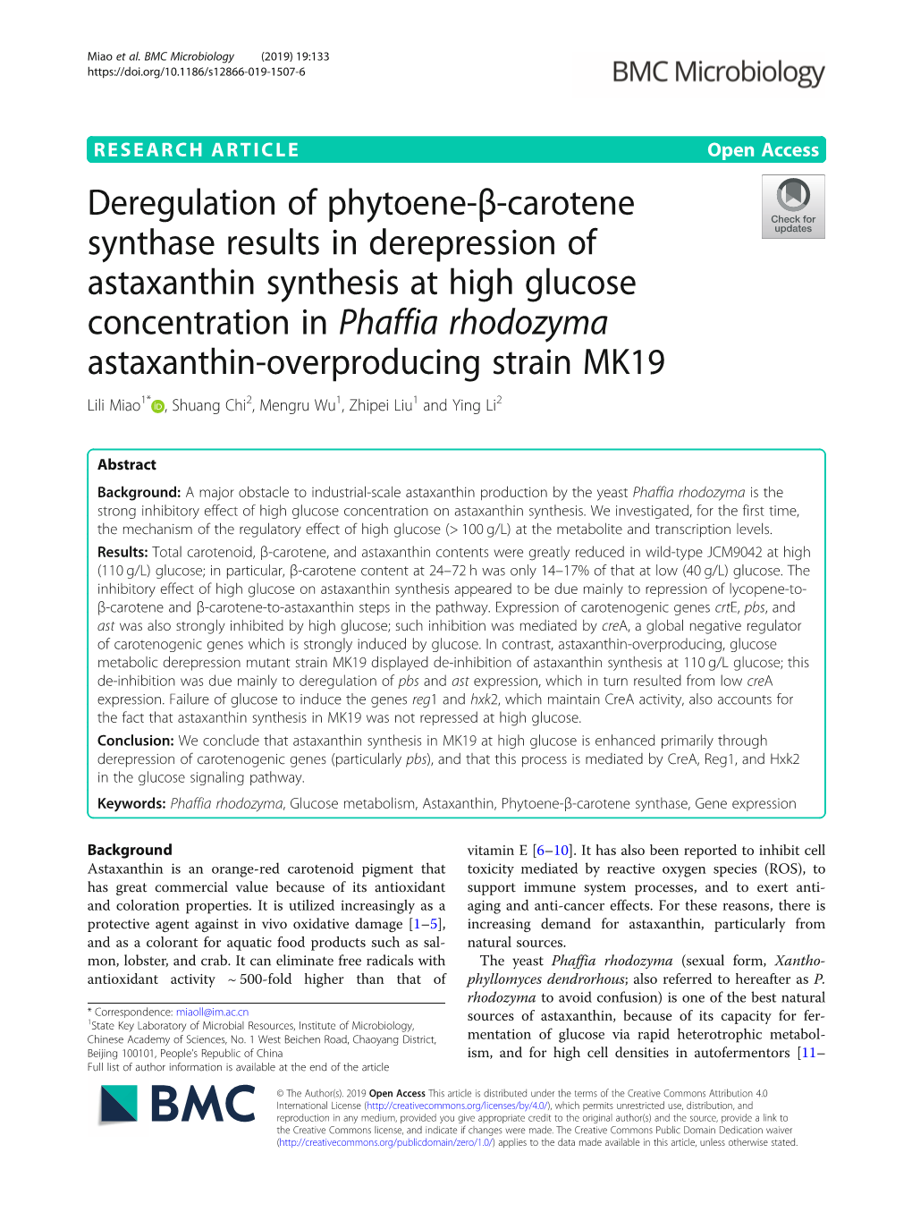 Deregulation of Phytoene-Β-Carotene Synthase Results in Derepression Of