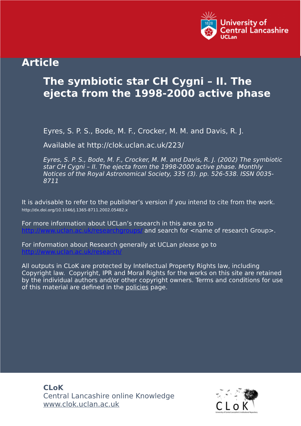 The Symbiotic Star CH Cygni – II. the Ejecta from the 1998–2000 Active Phase  S