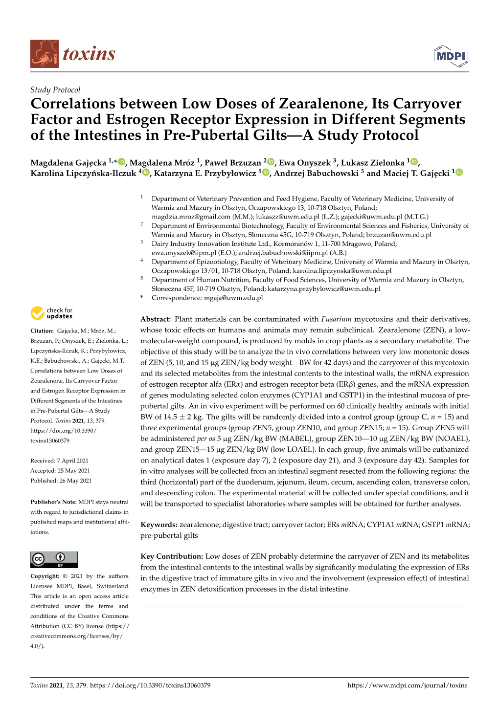 Correlations Between Low Doses of Zearalenone, Its Carryover Factor