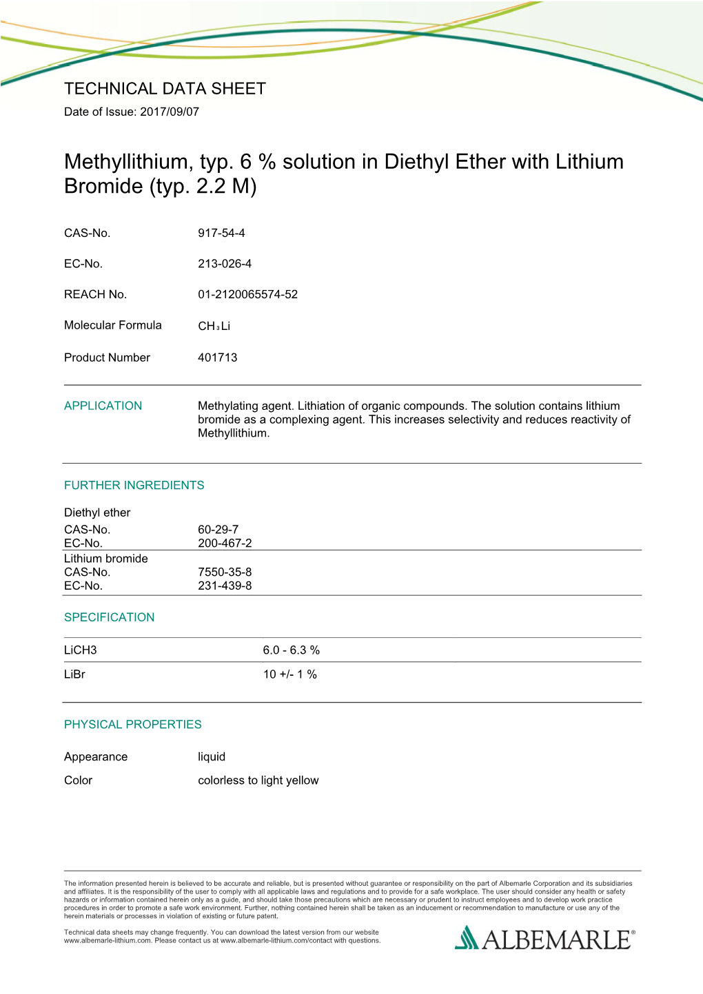 Methyllithium, Typ. 6 % Solution in Diethyl Ether with Lithium Bromide (Typ