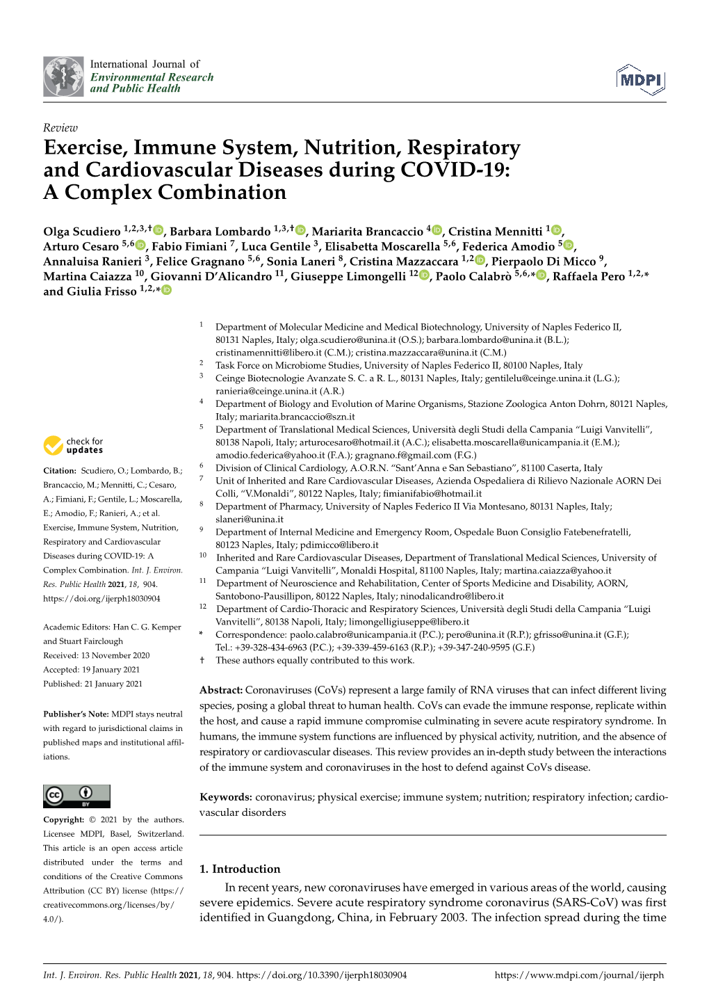 Exercise, Immune System, Nutrition, Respiratory and Cardiovascular Diseases During COVID-19: a Complex Combination