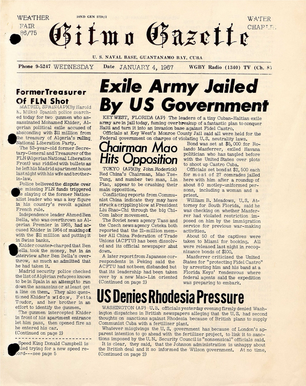 *86/75 01 F Exile Army Jailed US Denies Rhodesia Pressure