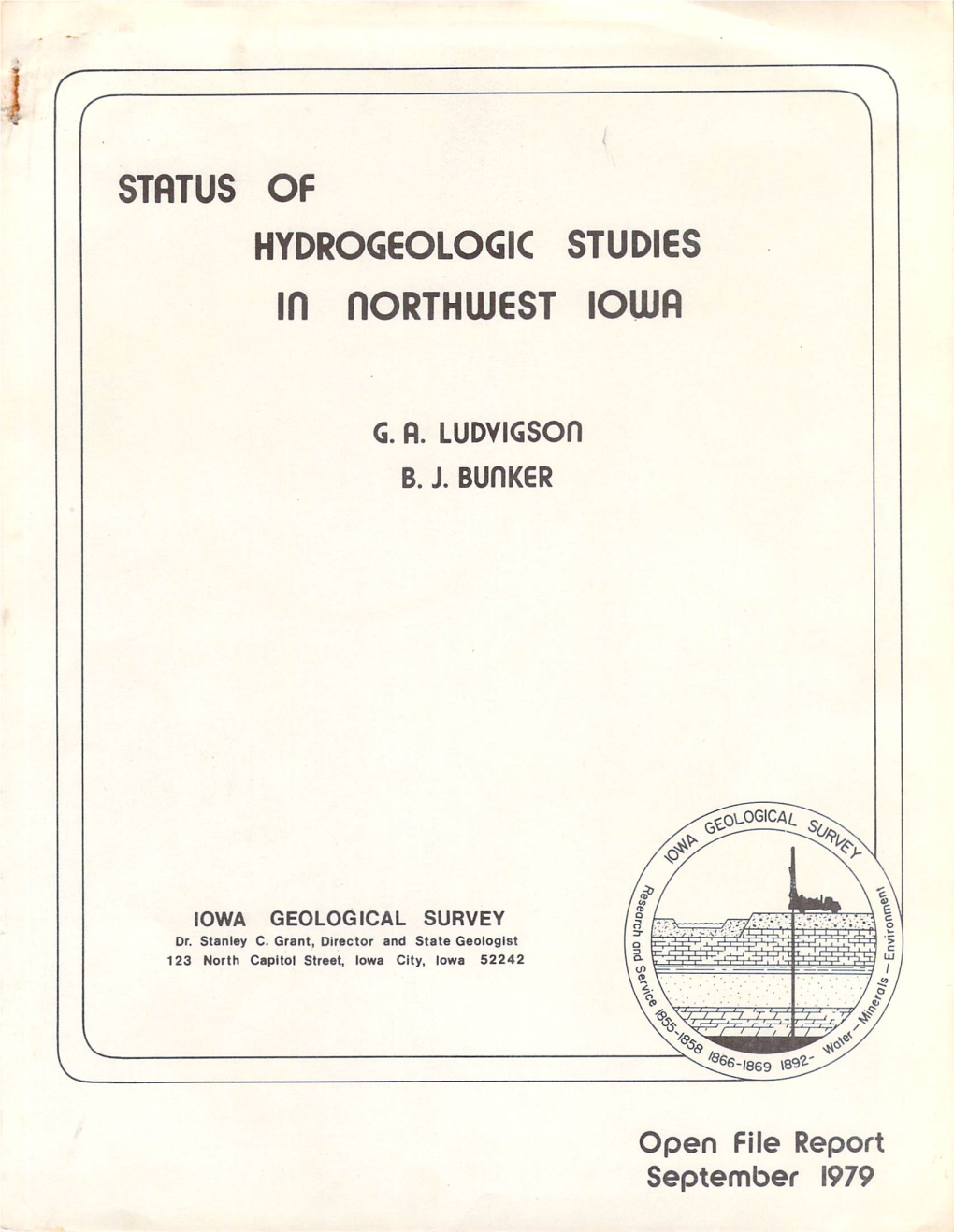 STATUS of HYDROGEOLOGIC STUDIES in Northwest IOWA