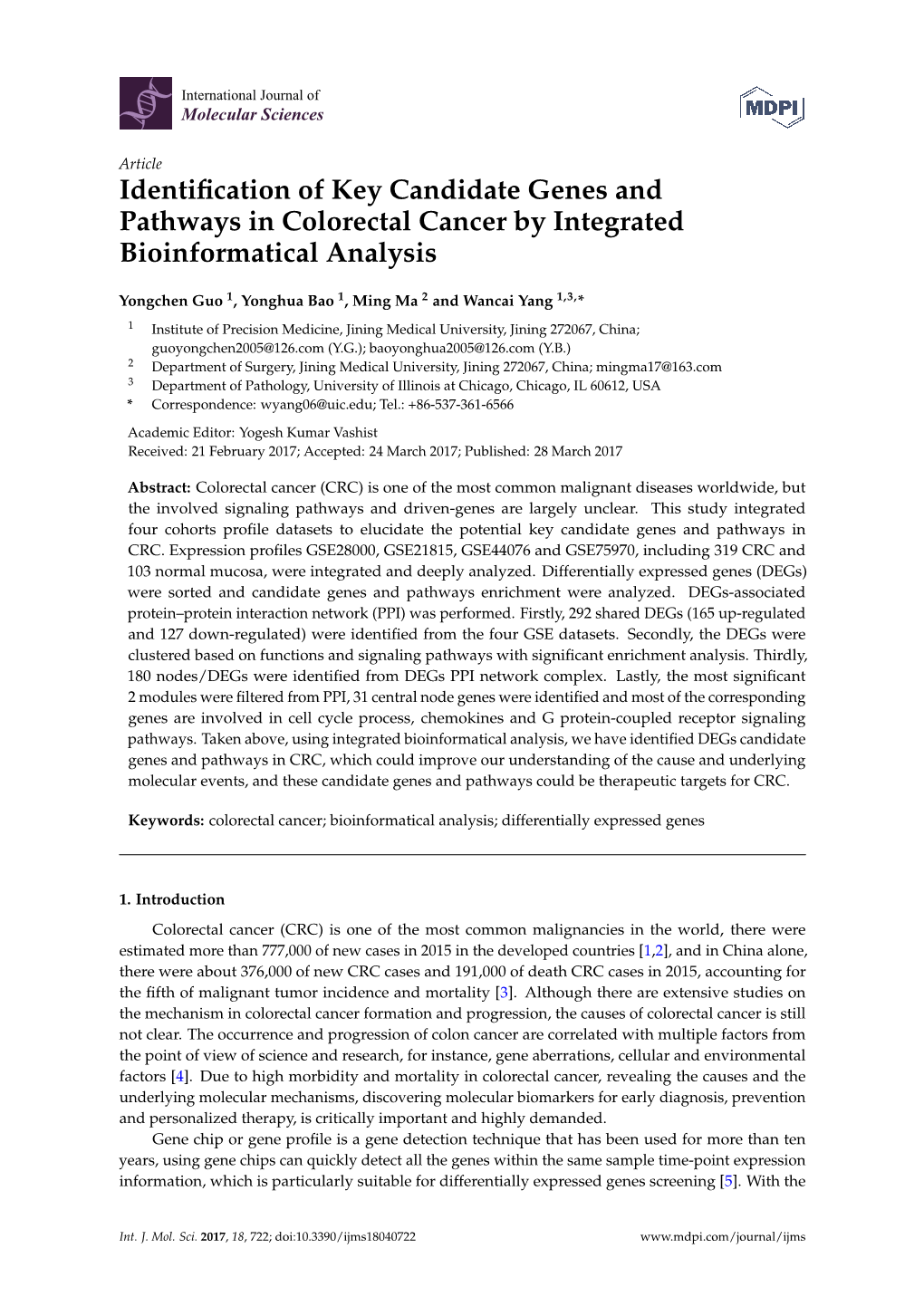 Identification of Key Candidate Genes and Pathways in Colorectal Cancer