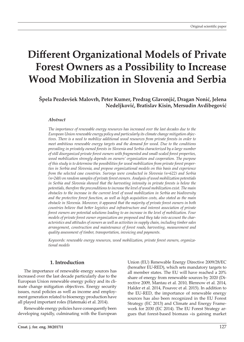 Different Organizational Models of Private Forest Owners As a Possibility to Increase Wood Mobilization in Slovenia and Serbia