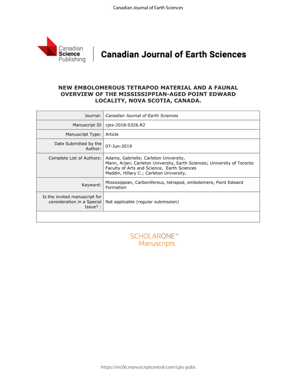 New Embolomerous Tetrapod Material and a Faunal Overview of the Mississippian-Aged Point Edward Locality, Nova Scotia, Canada