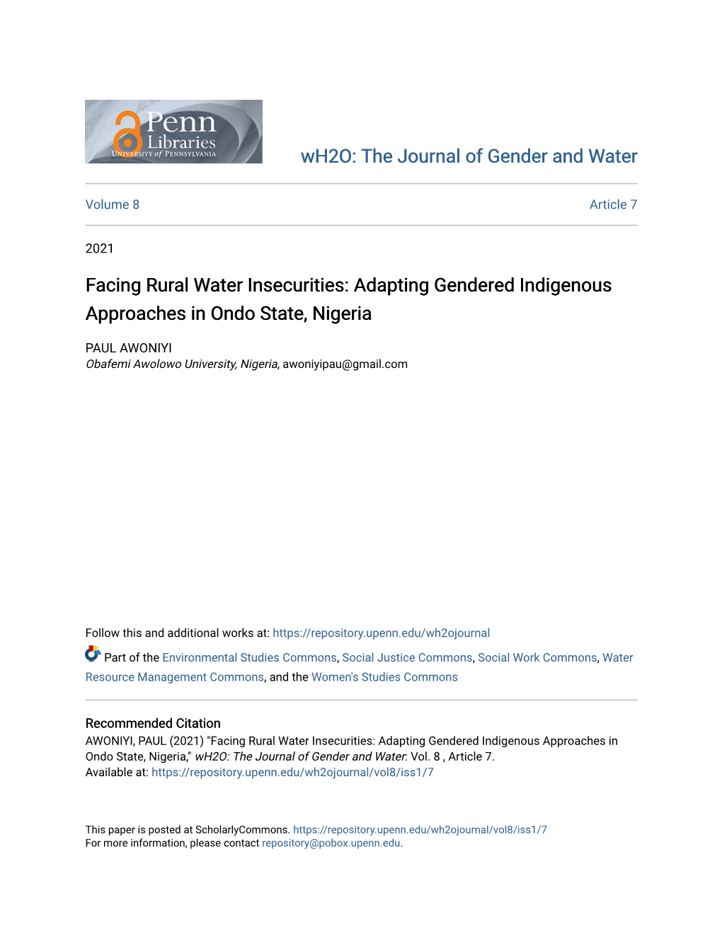 Adapting Gendered Indigenous Approaches in Ondo State, Nigeria