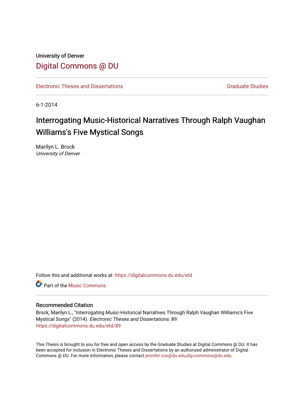 Interrogating Music-Historical Narratives Through Ralph Vaughan Williams's Five Mystical Songs