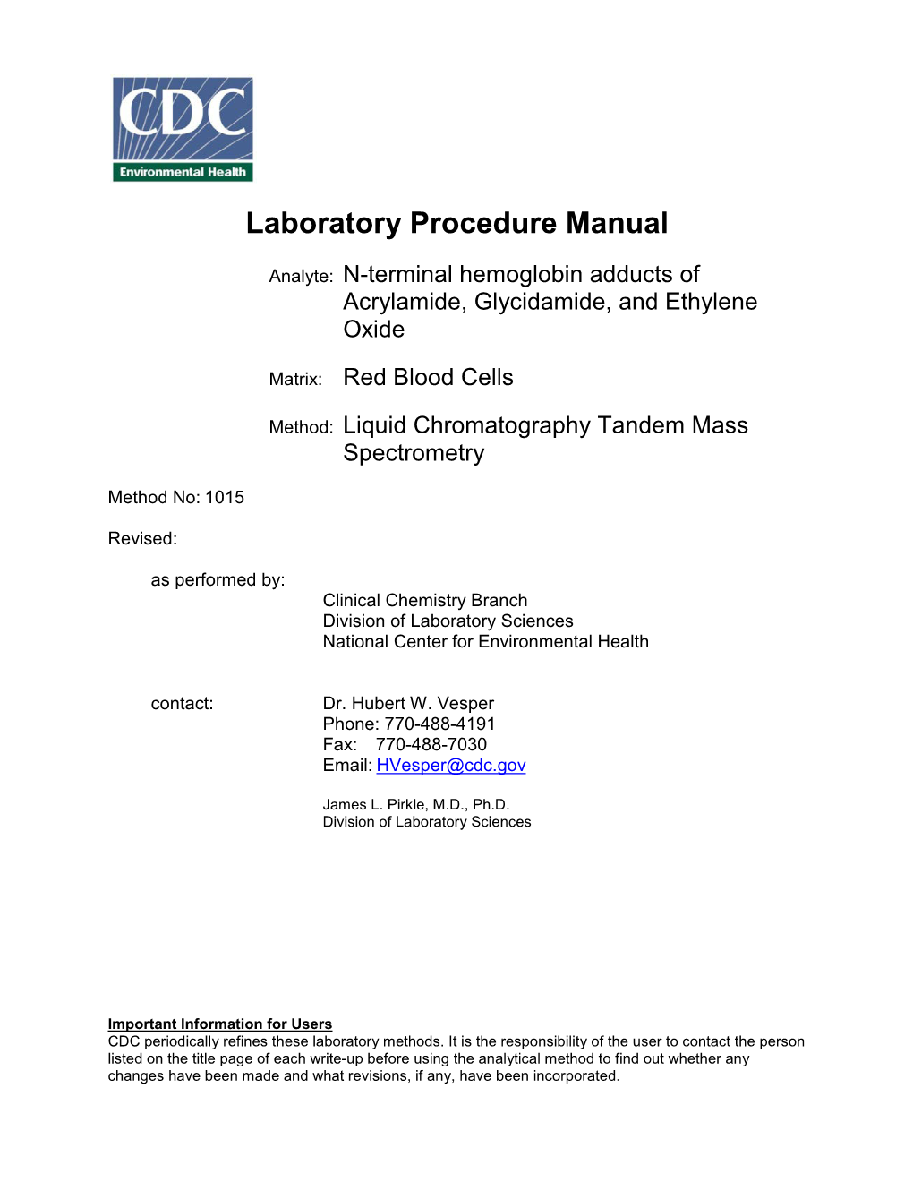 Acrylamide and Glycidamide Lab Procedure Manual