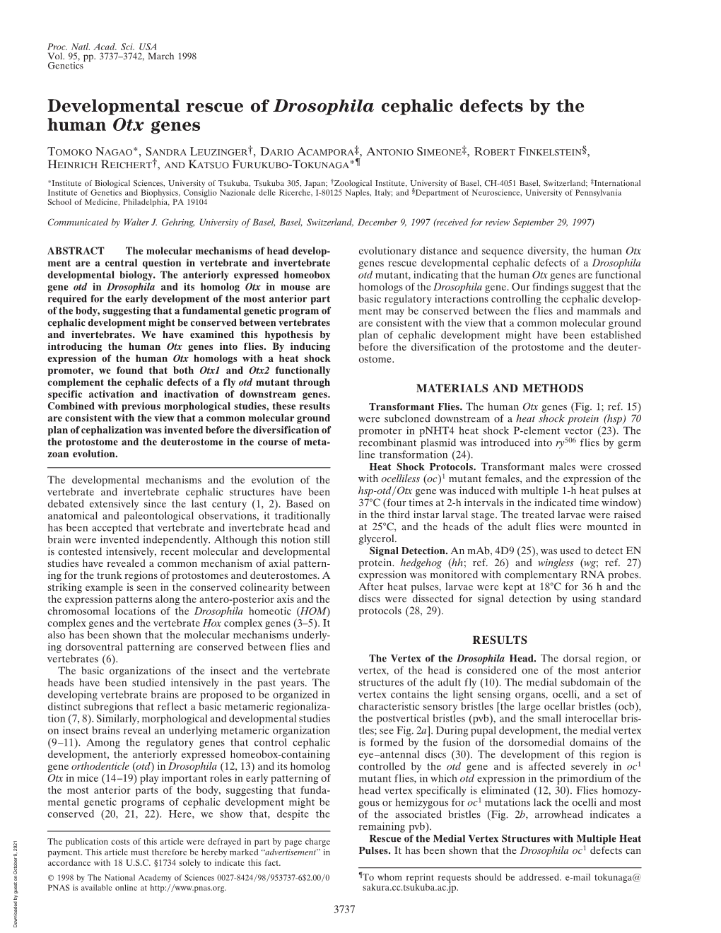 Developmental Rescue of Drosophila Cephalic Defects by the Human Otx Genes