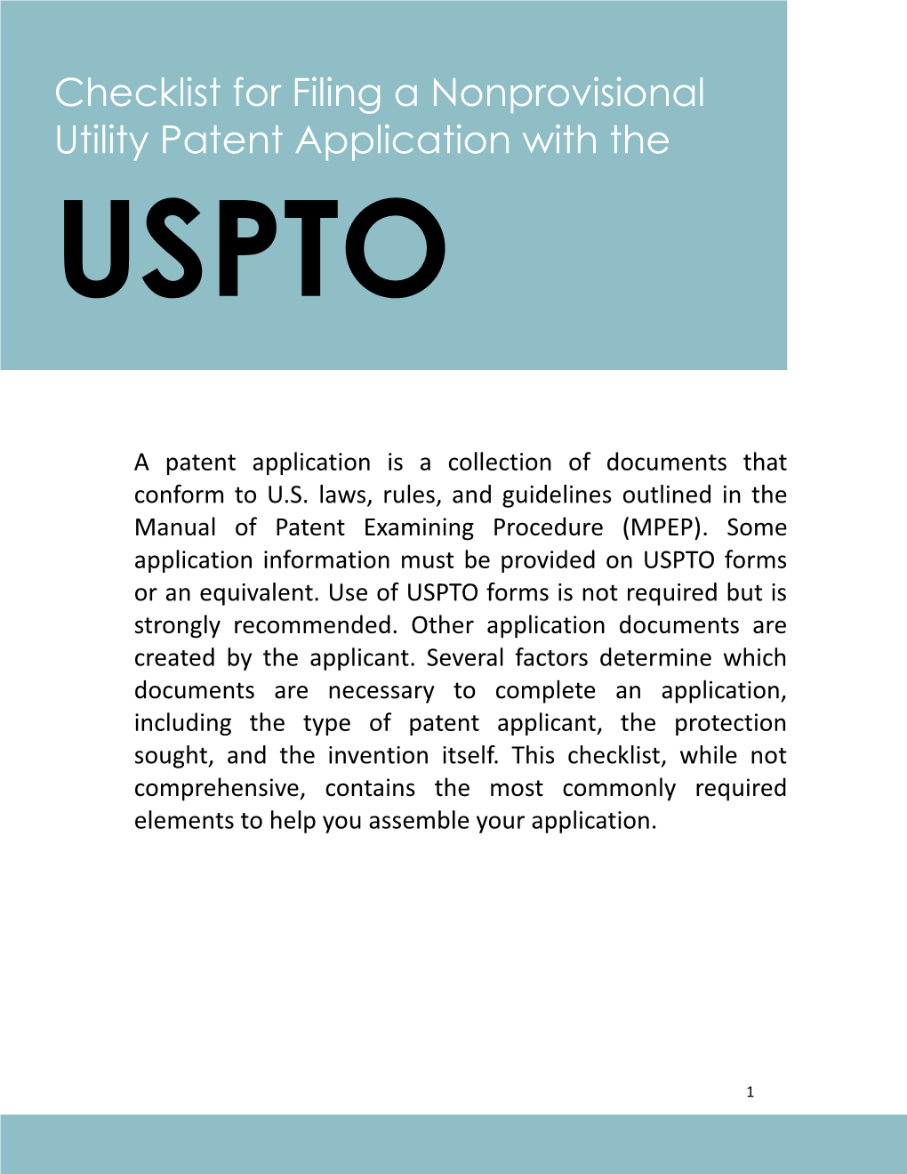 Checklist for Filing a Nonprovisional Utility Patent Application with The