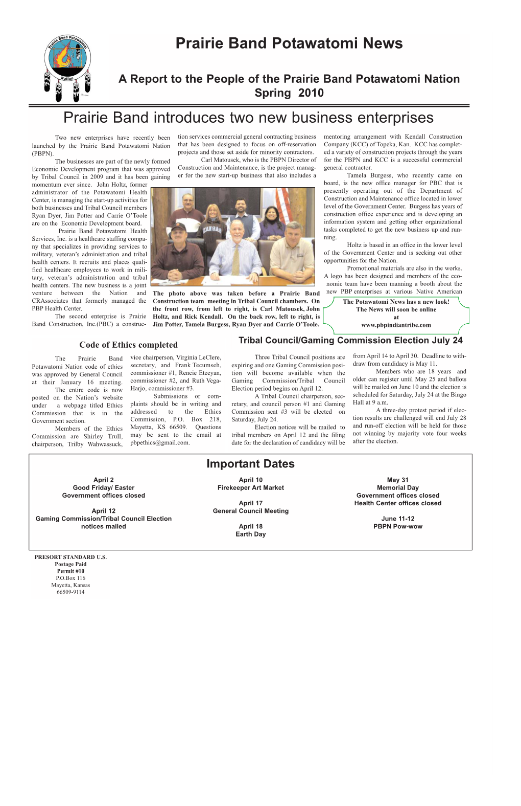 Potawatomi News Spring 2010 Online Pages.Qxd