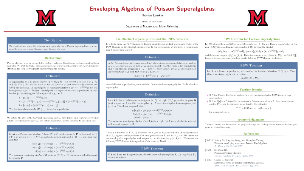 Enveloping Algebras of Poisson Superalgebras Thomas Lamkin