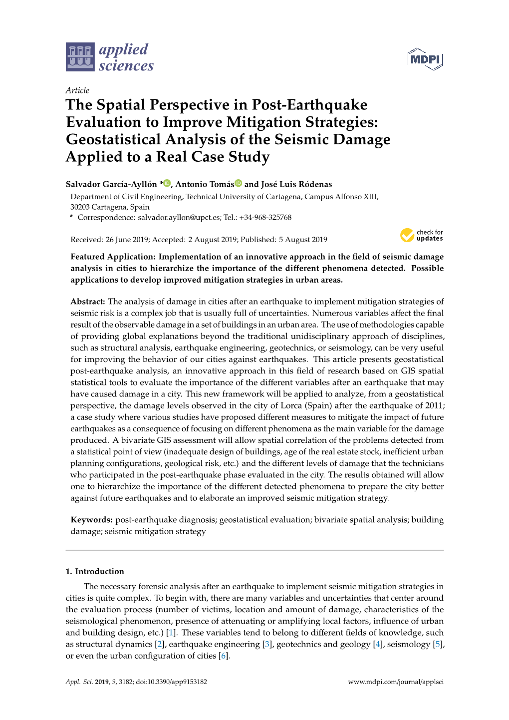 Geostatistical Analysis of the Seismic Damage Applied to a Real Case Study