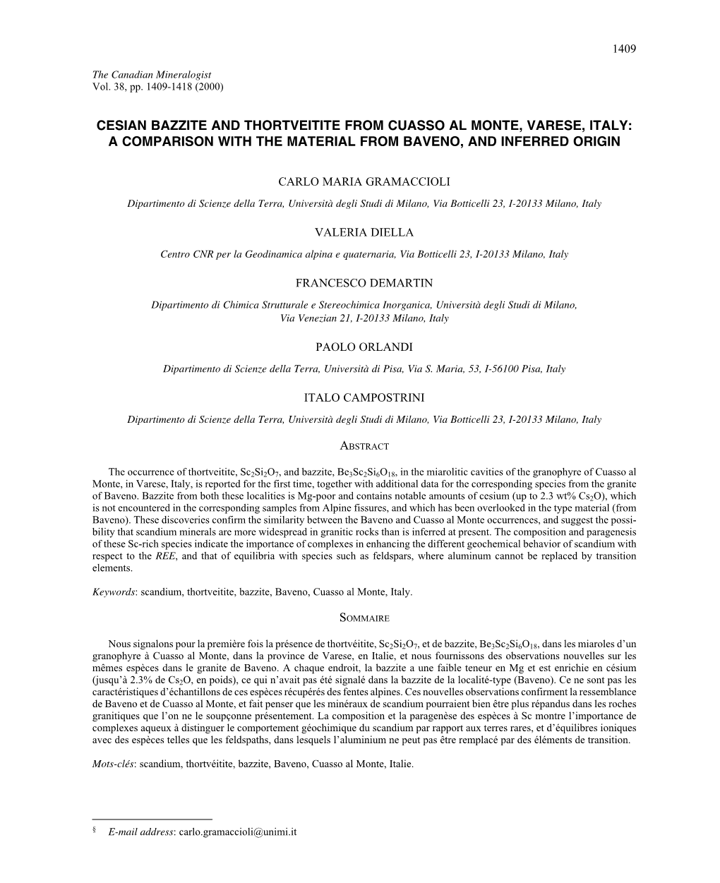 Cesian Bazzite and Thortveitite from Cuasso Al Monte, Varese, Italy: a Comparison with the Material from Baveno, and Inferred Origin