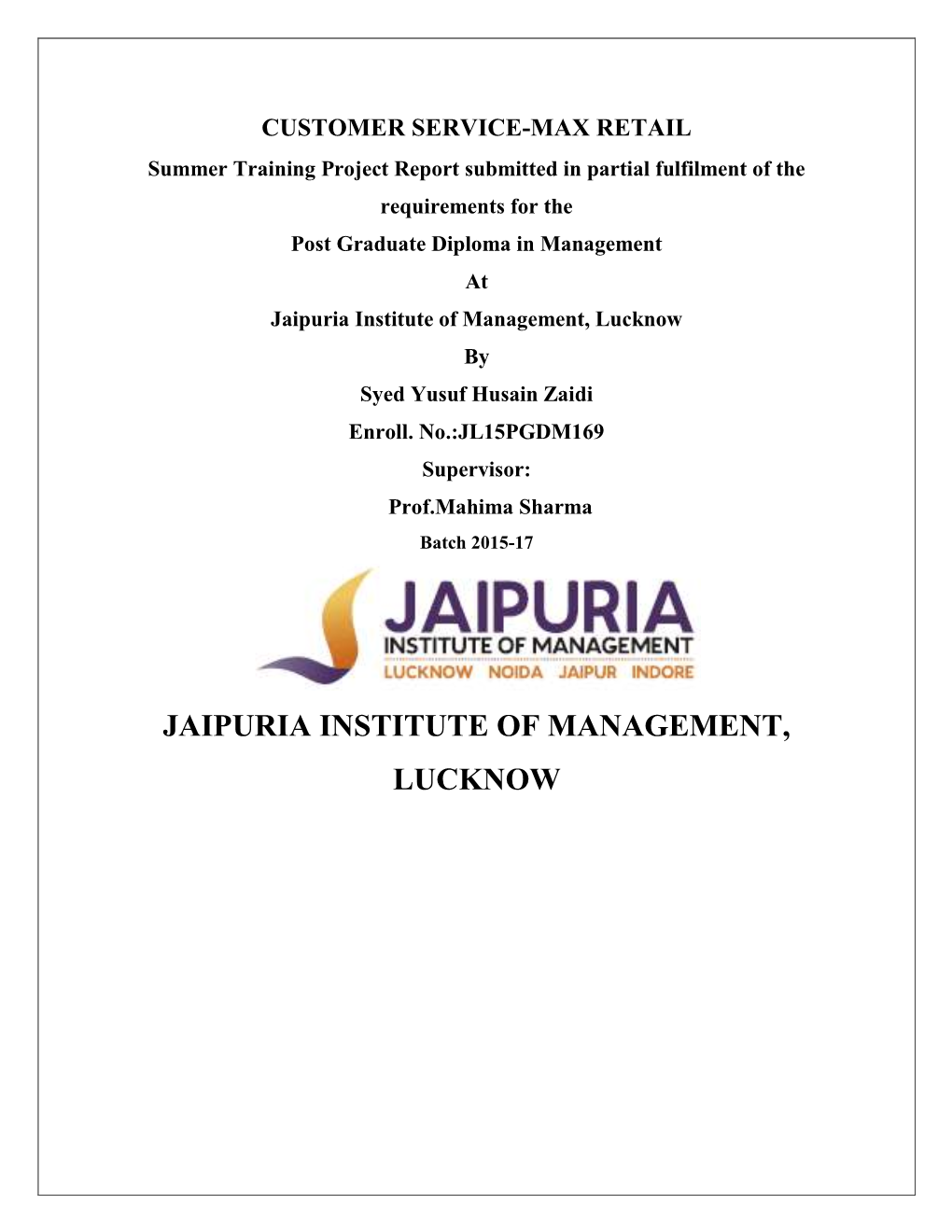 Jaipuria Institute of Management, Lucknow by Syed Yusuf Husain Zaidi Enroll