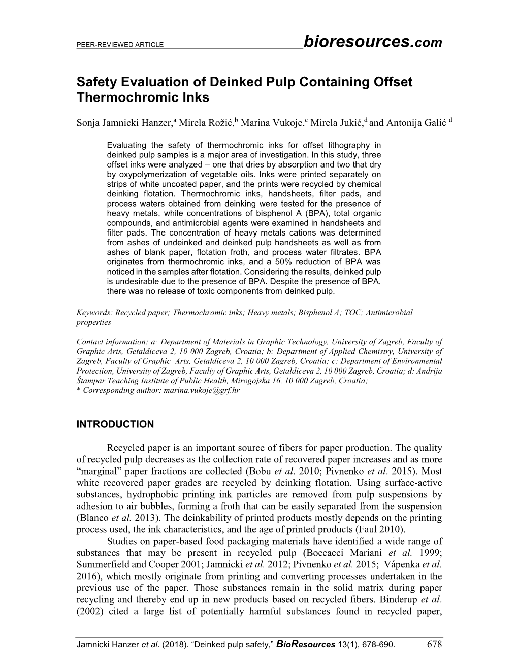 Safety Evaluation of Deinked Pulp Containing Offset Thermochromic Inks