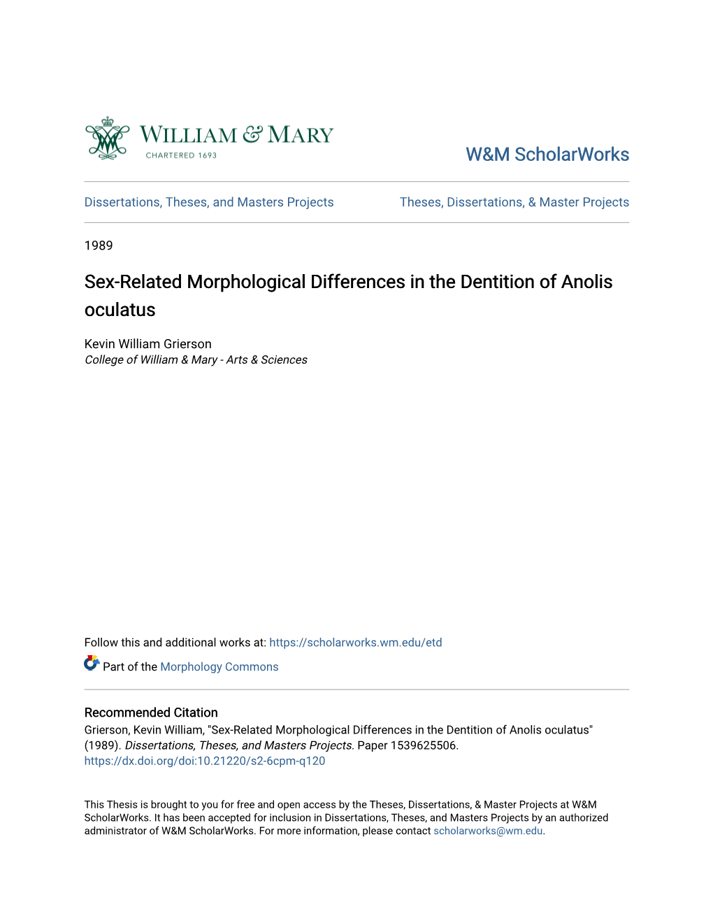 Sex-Related Morphological Differences in the Dentition of Anolis Oculatus