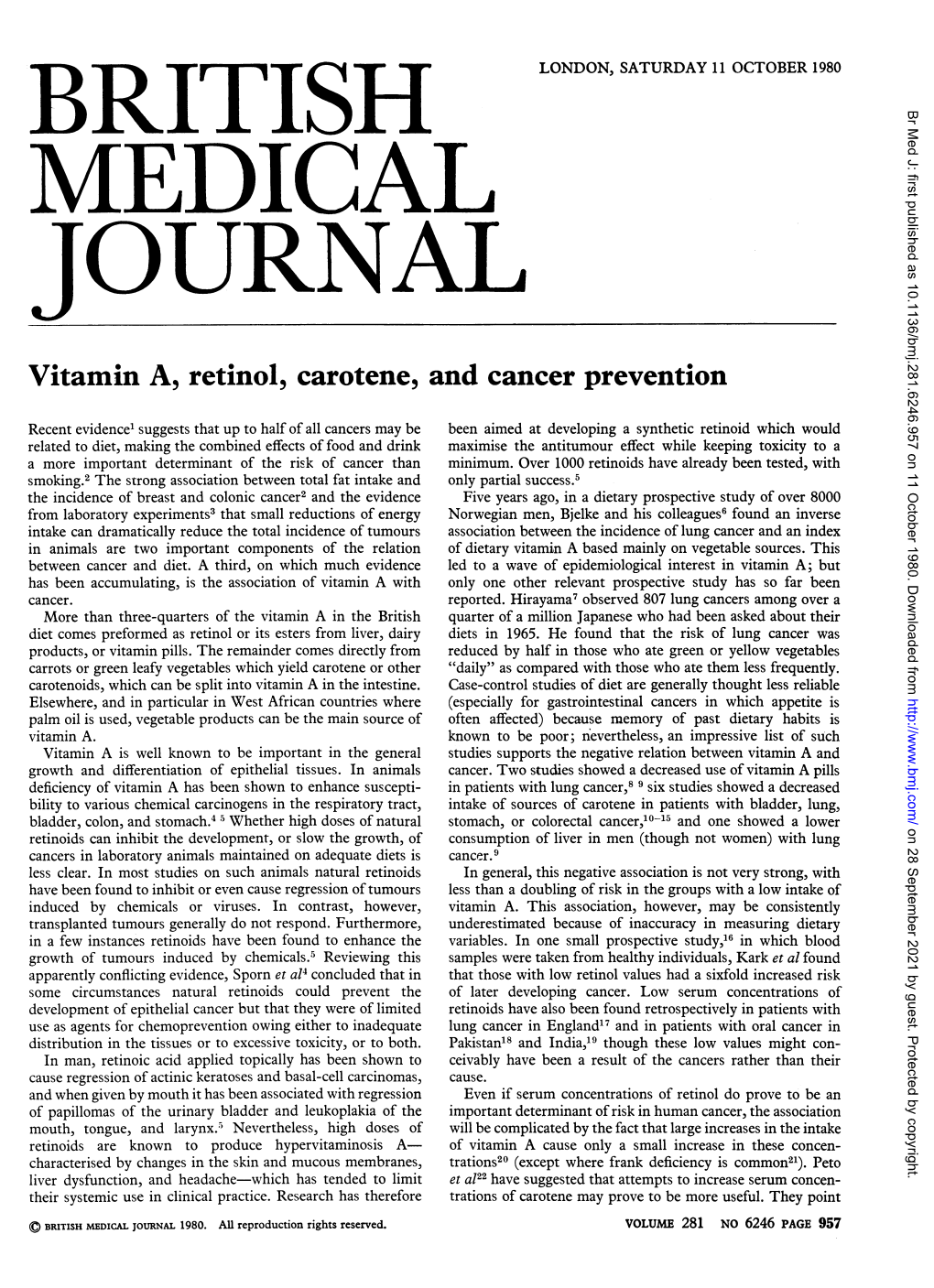 Vitamin A, Retinol, Carotene, and Cancer Prevention