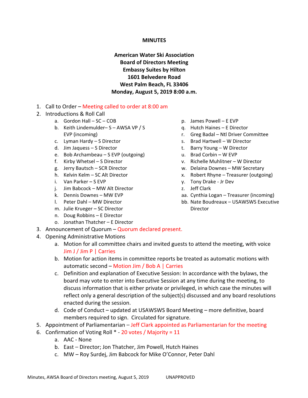 2019 Summer BOD Meeting Minutes