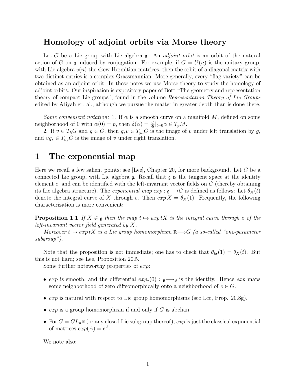 Homology of Adjoint Orbits Via Morse Theory 1 the Exponential