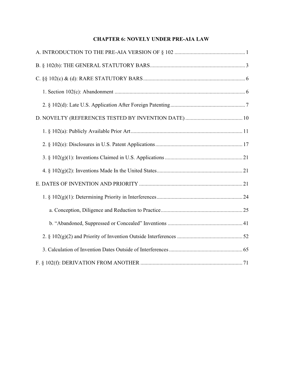 Chapter 6: Novely Under Pre-Aia Law A. Introduction